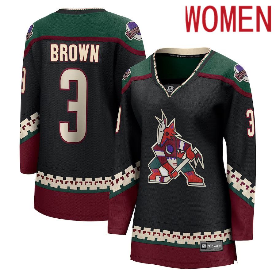 Women Arizona Coyotes #3 Josh Brown Fanatics Branded Black Home Breakaway Player NHL Jersey